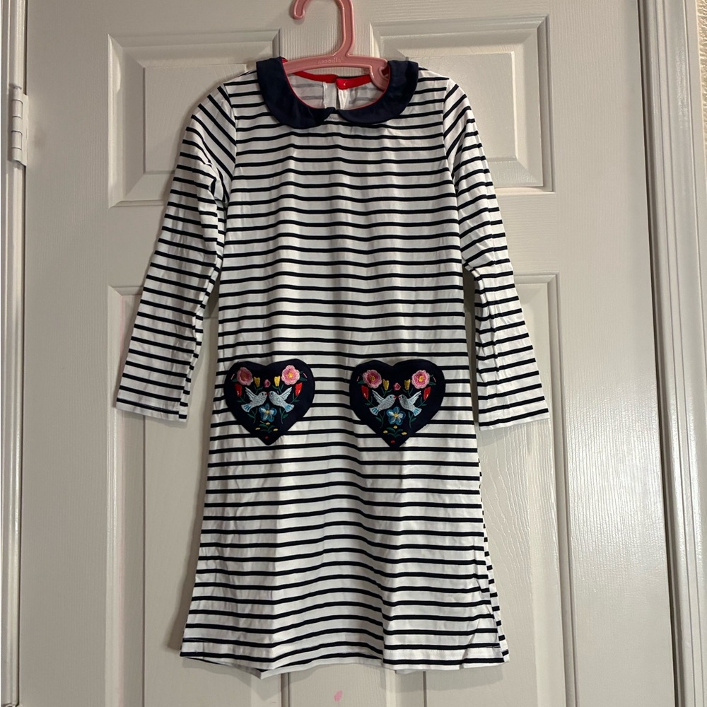 Charming Striped Kids Dress with Floral Heart Accents